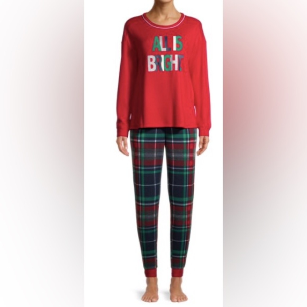 Secret Treasures Pajama Set All Is Bright Long Sleeve Top & Plaid Joggers Sz S - Picture 11 of 14
